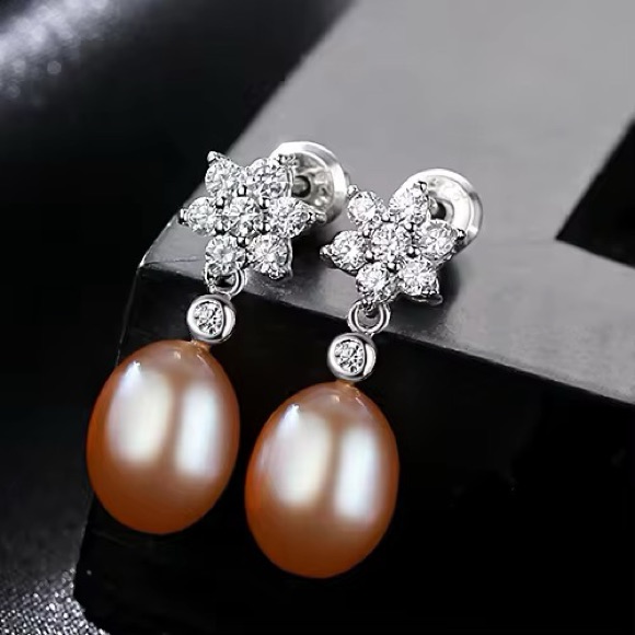 Exquisite Snowflake Drop Earrings With 925 Sterling Silver & 89mm Real Pearl